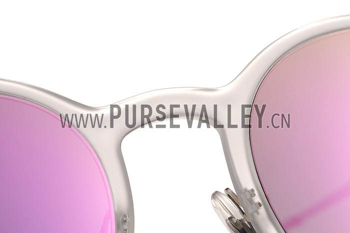 Ray Ban Clubround White Frame Lilac Mirrored Lenses Sunglasses 308175