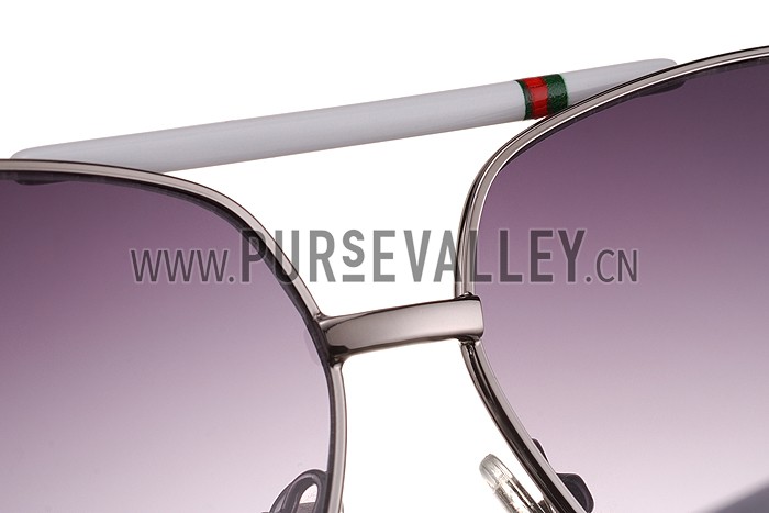 Gucci Aviator Web Detail White Temple Grey Lenses Sunglasses 308143