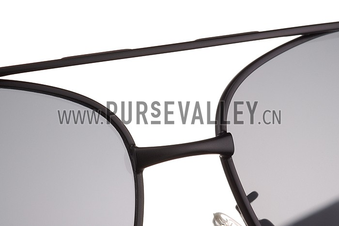 Gucci Signature Logo Black Frame Black Lenses Grey Temples Sunglasses 308147