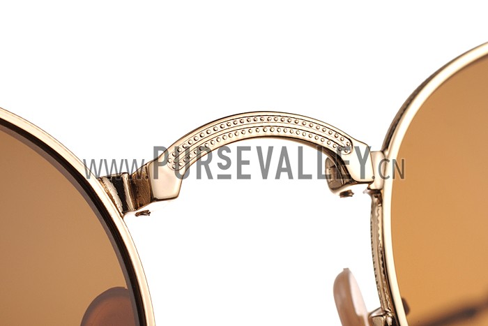 Ray Ban Round Gold Metal Frame Brown Lenses Sunglasses 308158