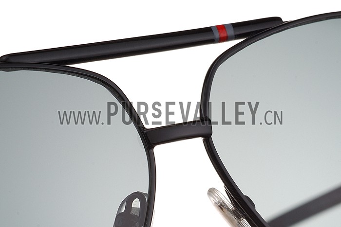 Gucci Aviator Web Detail Black Temple Black Lenses Sunglasses 308140