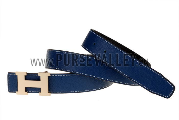 Hermes Blue Belt with Golden H Buckle