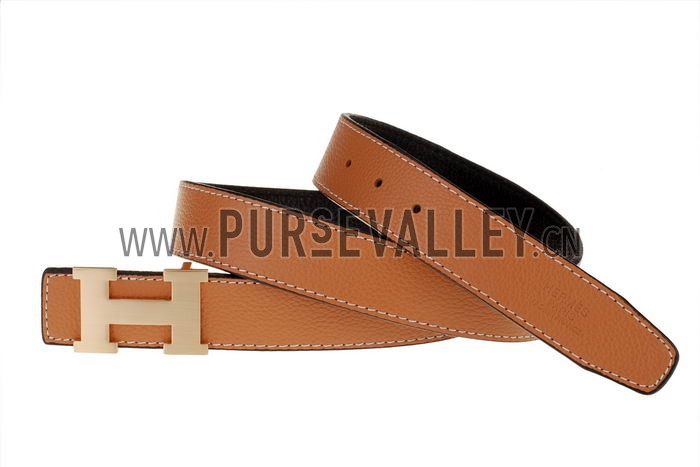 Hermes Orange Belt with Golden H Buckle