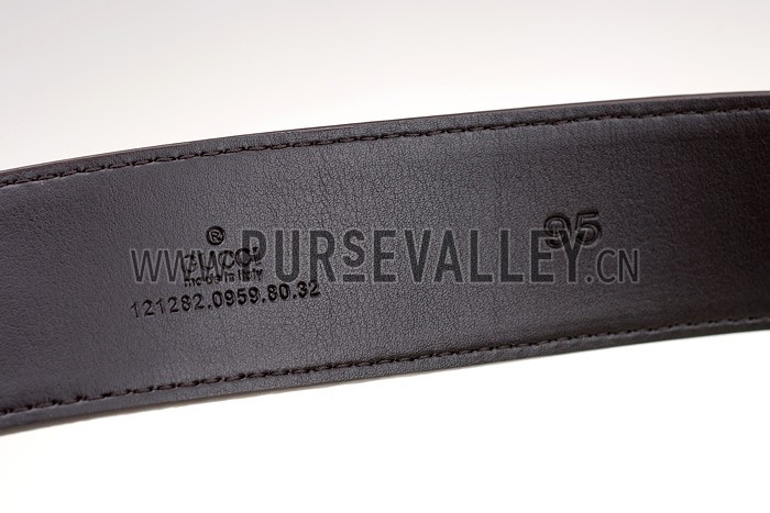 Gucci Replica Brown Leather Trim Interlocking Silver G Buckle Monogram Belt
