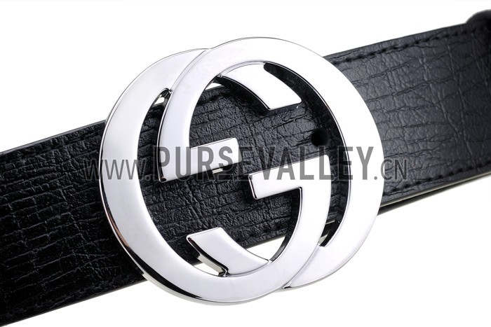 Gucci Replica Black Leather Trim Green Red Signature Web Interlocking Silver G Buckle Belt