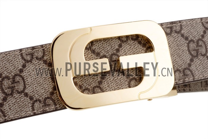 Gucci Replica Rectangular Brass Double G Buckle Reversible Monogram Belt