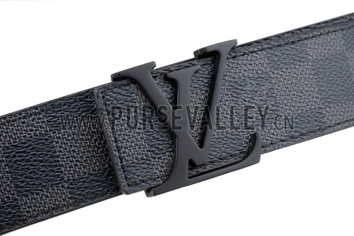 Louis Vuitton Replica Black Ruthanium Finished Logo Buckle Louis Vuitton Graphite Leather Belt