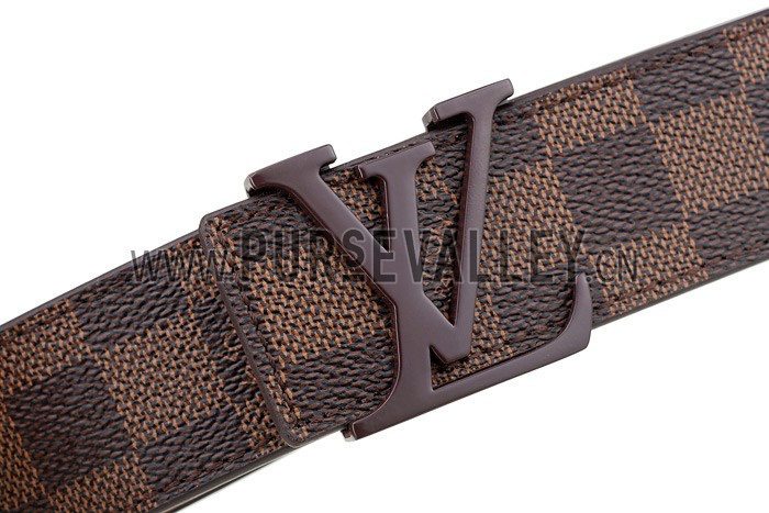 Louis Vuitton Replica Brown Ruthenium Finished Logo Buckle Louis Vuitton Damier Canvas Leather Belt