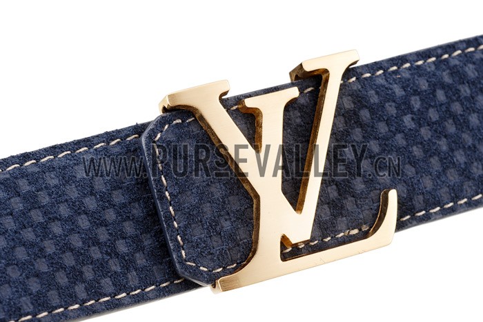 Louis Vuitton Replica Brass Logo Buckle Blue Suede Leather Belt
