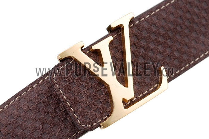 Louis Vuitton Replica Brass Logo Buckle Brown Suede Leather Belt