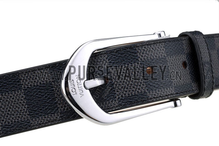 Louis Vuitton Replica Arrow Shaped Silver Hook Buckle Damier Graphite Leather Belt