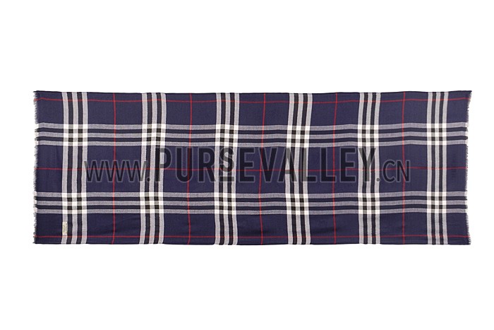 Burberry Check Dark Blue And Red Scarf 607959