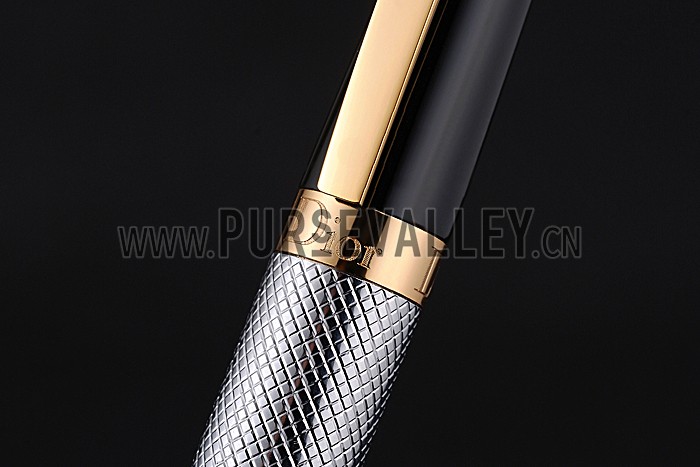 Christian Dior Gold Rimmed Silver Embossed Lower Body Black Ballpoint Pen 622726