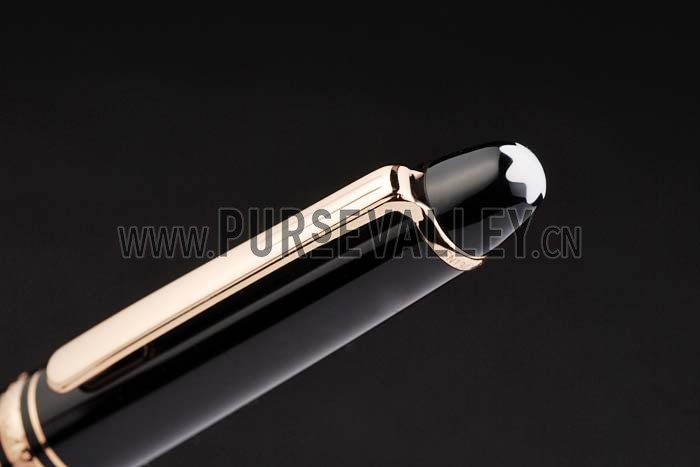 MontBlanc Gold Trimmed Black Enamel Fountain Pen With MB Engraving