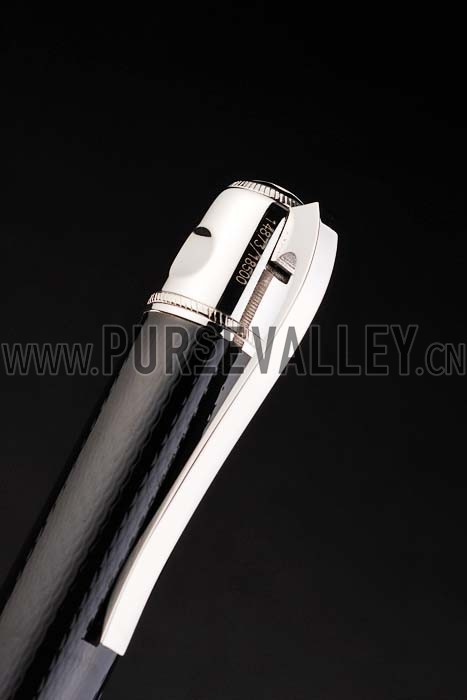 MontBlanc Silver Tipped And Rimmed Black Enamel Ballpoint Pen With MB Engraving