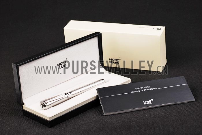 MontBlanc Silver Cutwork Ballpoint Pen With MB Engraved Cap 98056