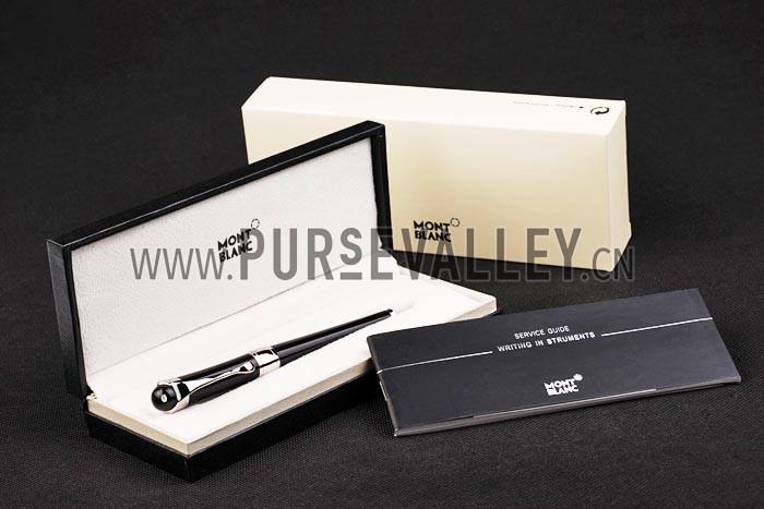 MontBlanc Silver Trimmed Black Ballpoint Pen With Rounded Tip Cap