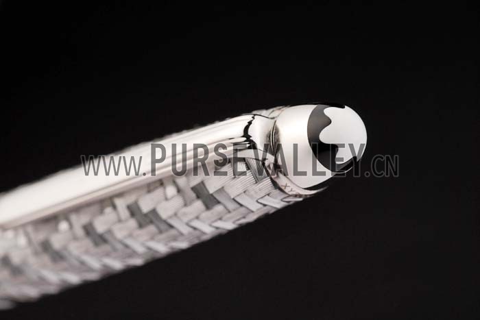 MontBlanc Basket Weave Pattern Silver Ballpoint Pen With Bvlgari Engraved Cap