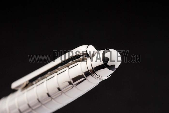 MontBlanc Silver Vertical Grooved Cutwork Slim Ballpoint Pen With MB Engraved Cap