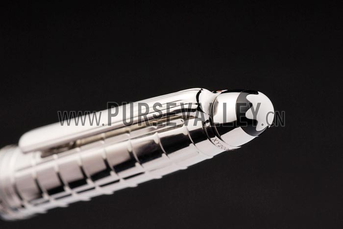 MontBlanc Silver Vertical Grooved Cutwork Slim Ballpoint Pen With MB Engraving