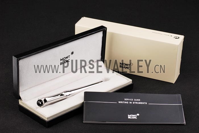 MontBlanc Silver Ballpoint Pen With MB Engraved Curved Silver Cap