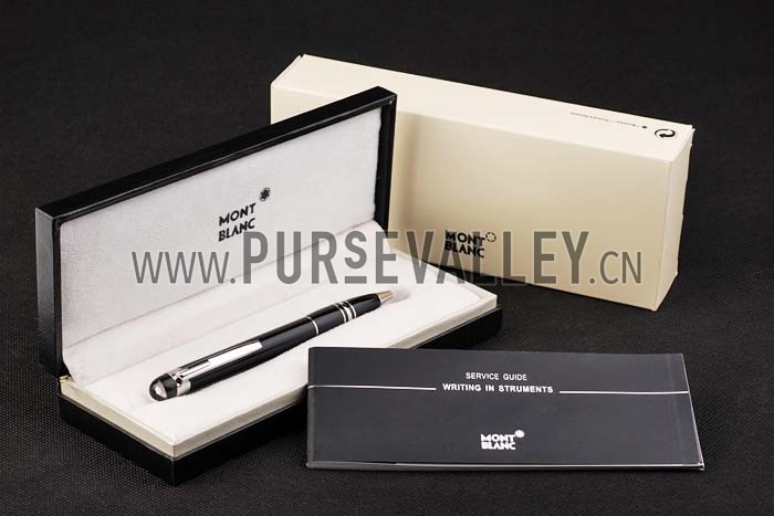 MontBlanc Silver Trimmed Thick Rounded Black Enamel Ballpoint Pen With MB Engraving 98060