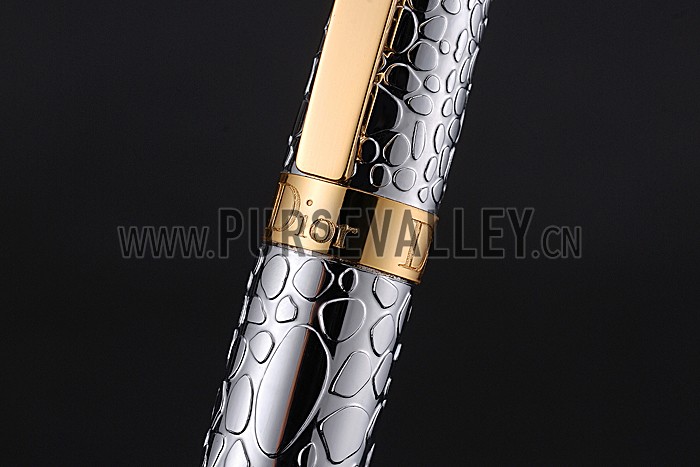 Christian Dior Gold Rimmed Fully Embossed Silver Ballpoint Pen 622730
