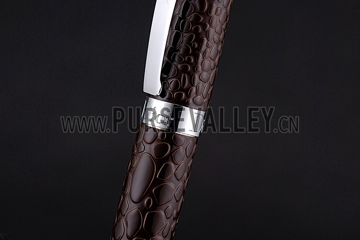 Christian Dior Silver Rimmed Fully Embossed Brown Ballpoint Pen 622731