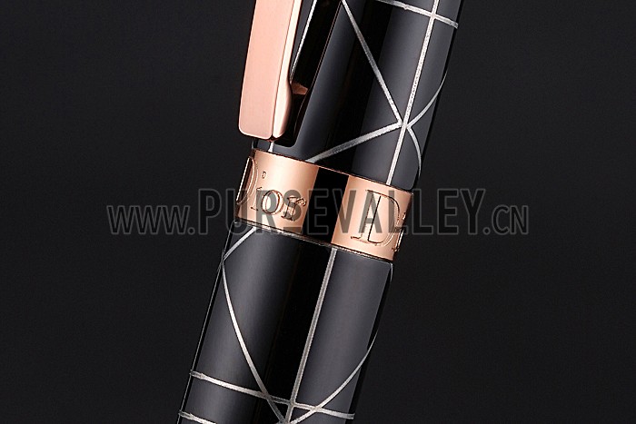Christian Dior Gold Rimmed Silver Pattern Black Ballpoint Pen 622733