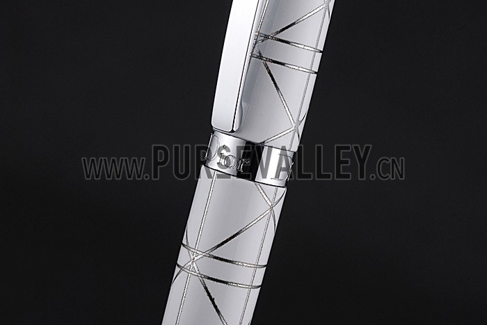 Christian Dior Silver Rimmed Silver Pattern White Ballpoint Pen 622734