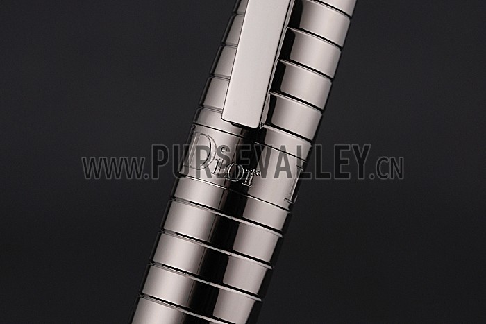 Christian Dior Horizontally Grooved Dark Grey Brown Ballpoint Pen 622741