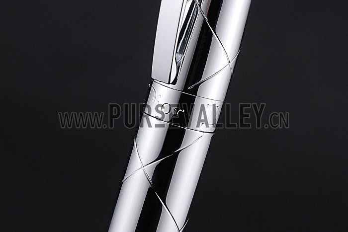 Christian Dior Pattern Grooved Silver Ballpoint Pen 622744