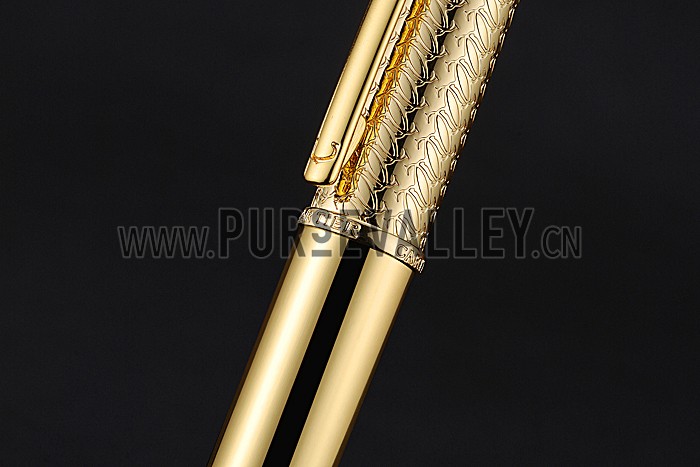 Cartier Gold Embossed Upper Body Gold Ballpoint Pen 622762