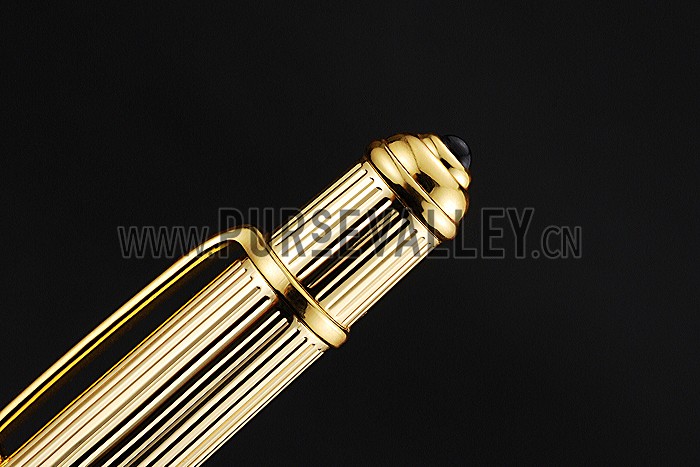 Cartier Gold Rimmed Gold Grooved Upper Body Black Ballpoint Pen 622765