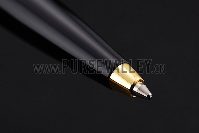 Cartier Gold Rimmed Gold Wave Pattern Upper Body Black Ballpoint Pen 622770