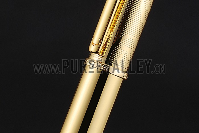 Cartier Upper Body Engraved Gold Ballpoint Pen 622775
