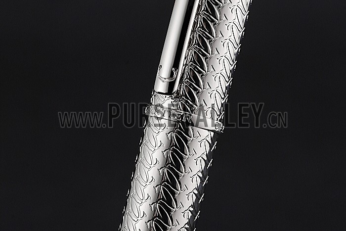 Cartier Fully Grooved Pattern Silver Ballpoint Pen 622776