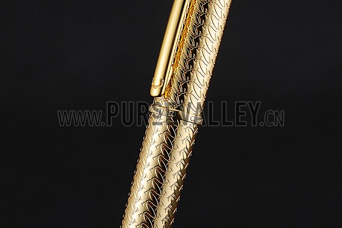 Cartier Fully Grooved Pattern Gold Ballpoint Pen 622777