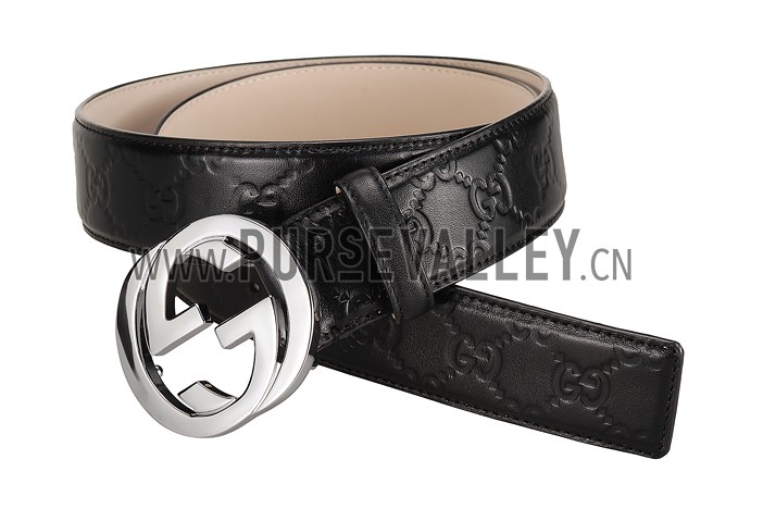 Guccissima Black Leather Belt with Interlocking G Buckle