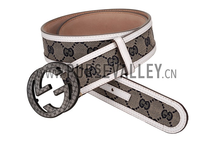Gucci White Leather Belt with Interlocking G Buckle