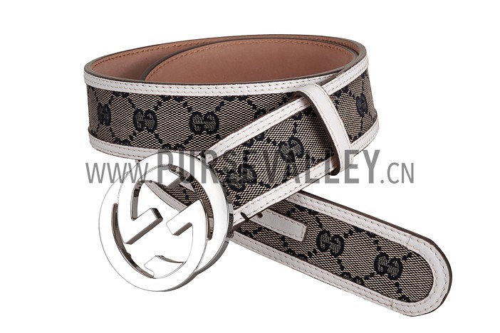Gucci White Leather Belt with Silver Interlocking G Buckle