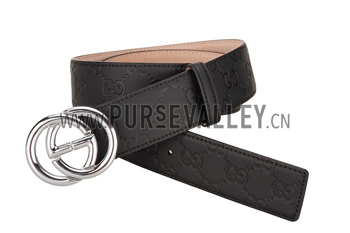Guccissima Black Leather Belt with Interlocking G Buckle