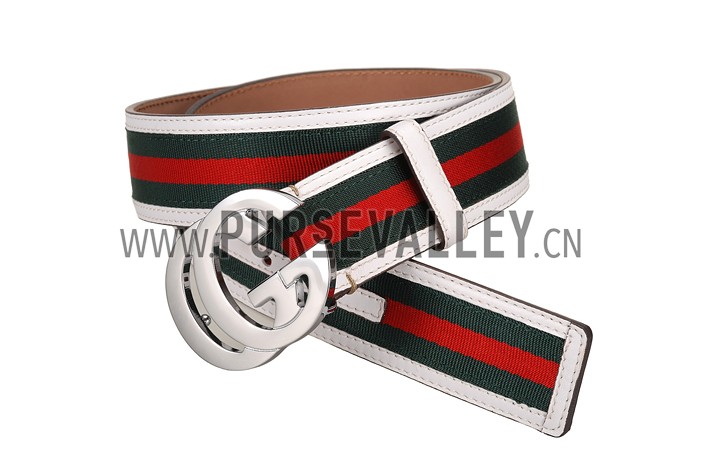 Gucci Web Leather Belt with Interlocking G Buckle