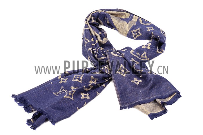Louis Vuitton Blue Gold Monogram Scarf 621736