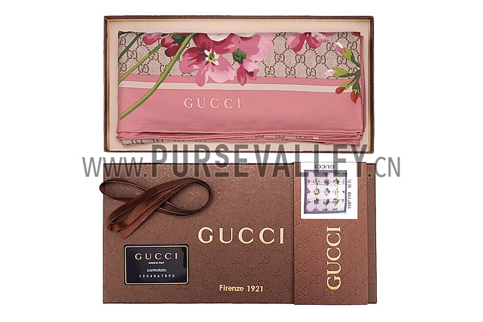 Gucci GG Blooms Print Scarf Pink 621820