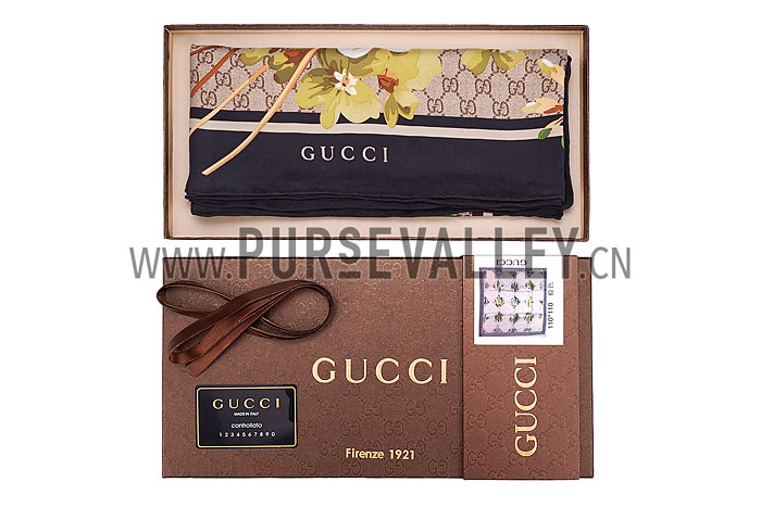 Gucci GG Blooms Print Scarf Black 621819