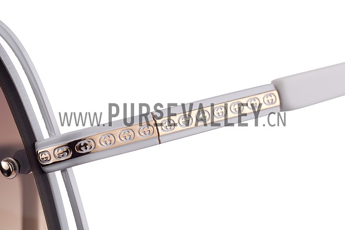 Gucci Aviator Gucci Logo On Lens White Frame Sunglasses 307891