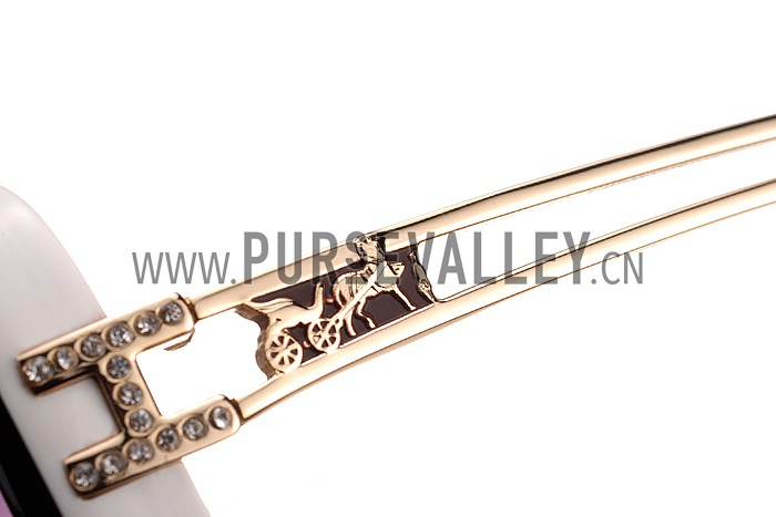 Hermes Studded Carriage Detail White Frame Sunglasses 308096