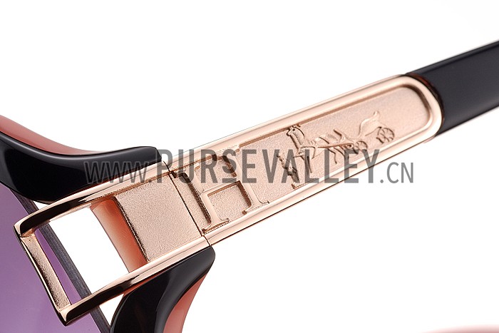 Hermes Oversized Round Frame Black Sunglasses with Metal Carriage Detail 308106