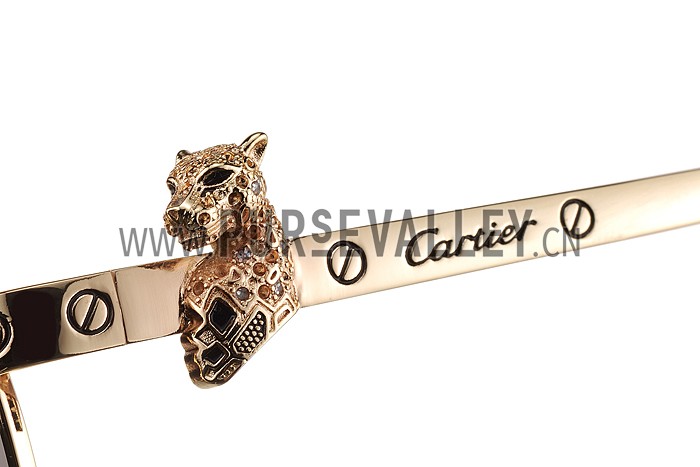 Cartier Screw And Panthere Decor Gold Frames Black Lenses Sunglasses 308135